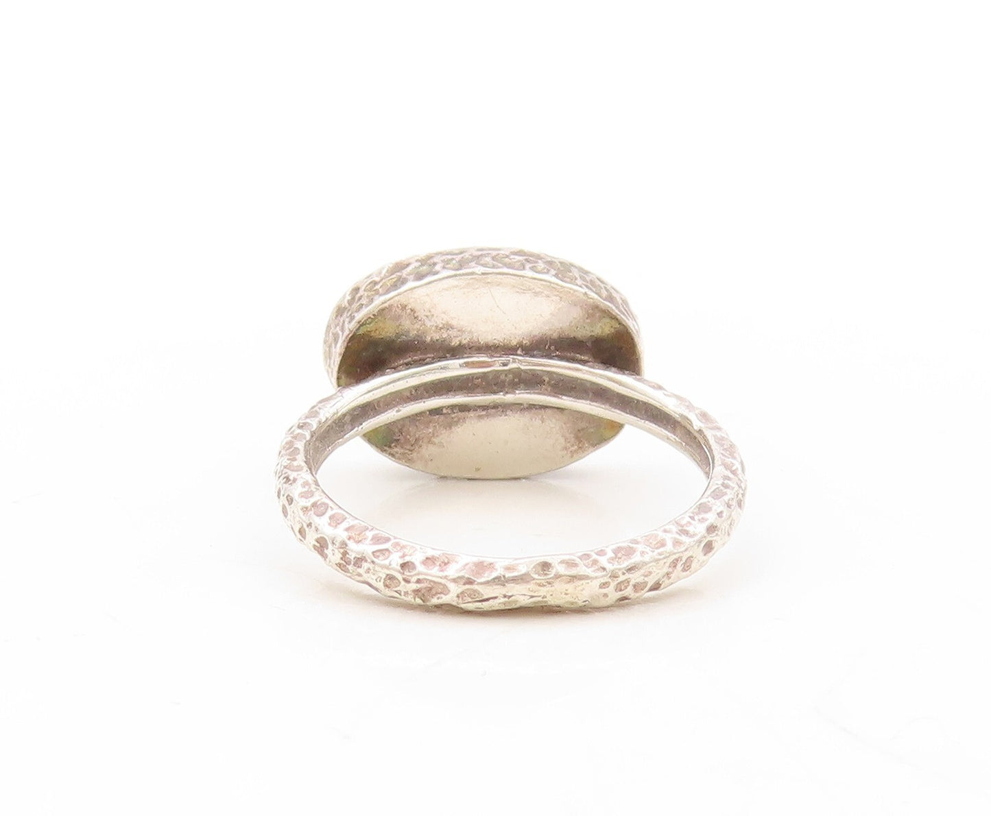 925 Sterling Silver Vintage Ring Oval Black Drusy Carved Band Sz 7 RG31040