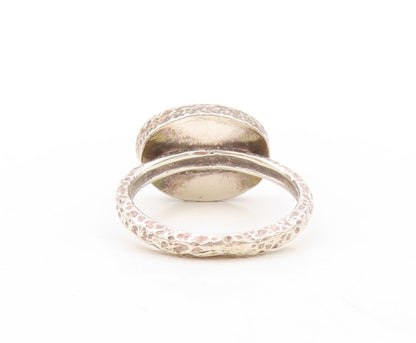 925 Sterling Silver Vintage Ring Oval Black Drusy Carved Band Sz 7 RG31040