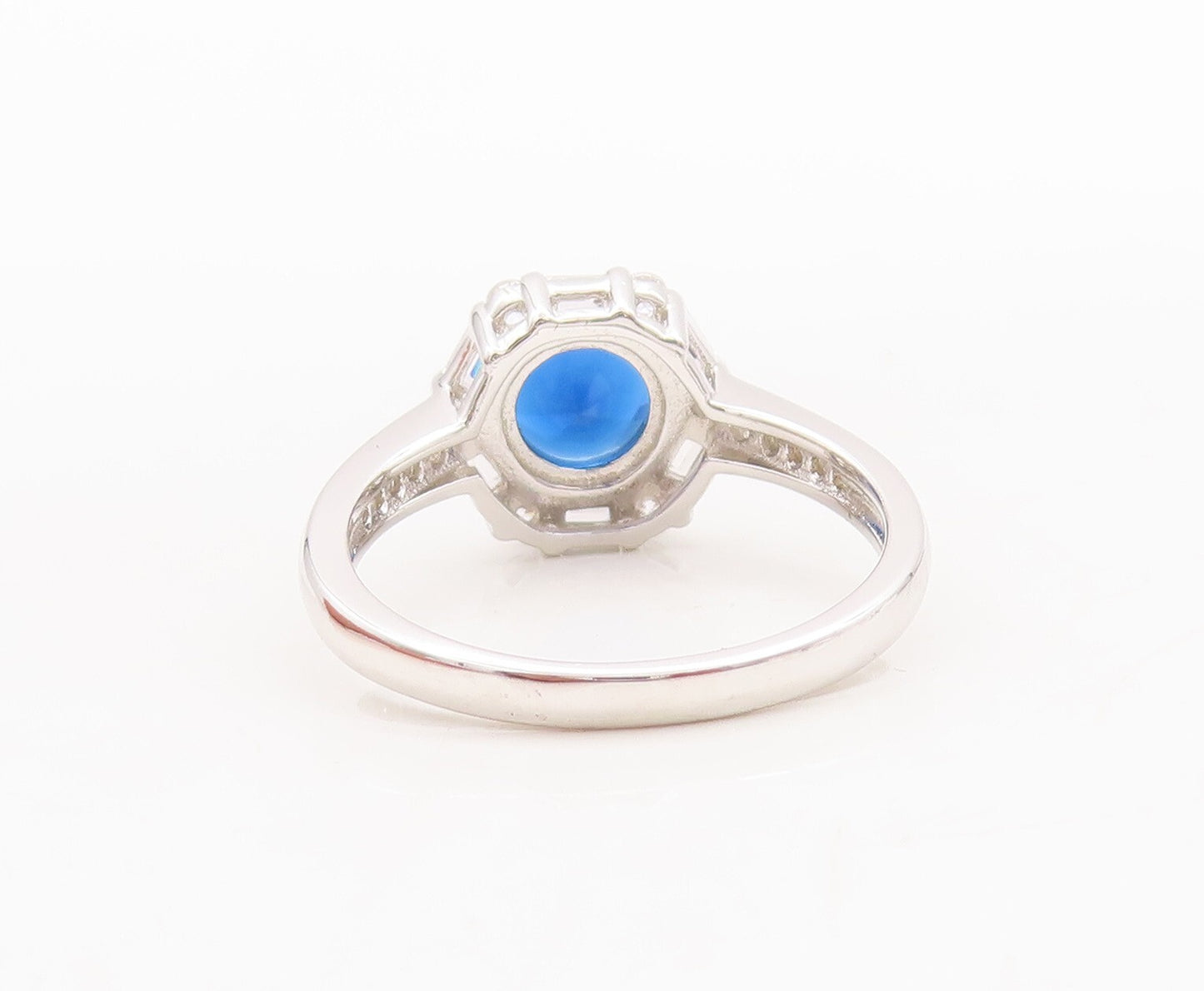 925 Sterling Silver Vintage Ring Round Cut Sapphire Halo CZ  Sz 7  RG29652
