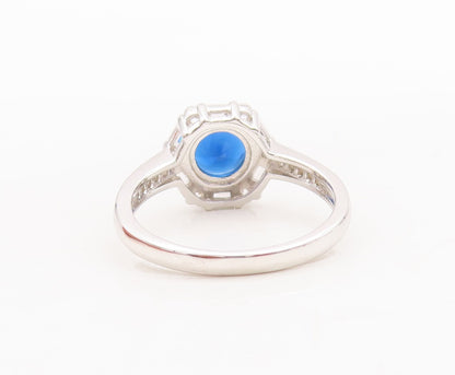 925 Sterling Silver Vintage Ring Round Cut Sapphire Halo CZ  Sz 7  RG29652