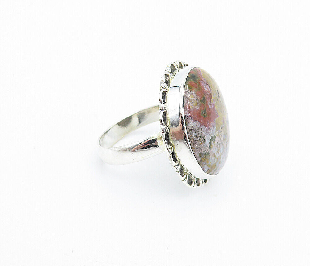 925 Sterling Silver Cabochon Cut Multi Color Jasper Cocktail Ring Sz 9 RG7990