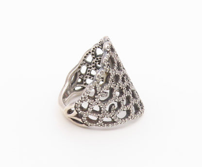 925 Sterling Silver Vintage Ring PANDORA CZ Shimmering Lace Cutout Sz 7 RG36548