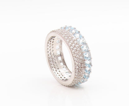 925 Sterling Silver Vintage Ring Blue & White Topaz Eternity Band  Sz 7  RG35662