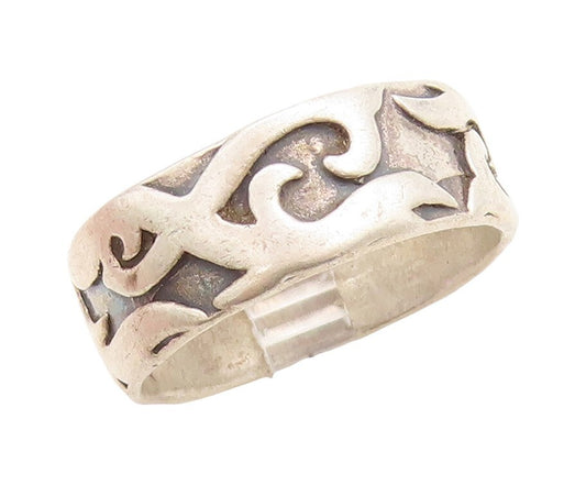 925 Sterling Silver Vintage Ring Solid Carved Fire Swirls  Sz 15  RG31255