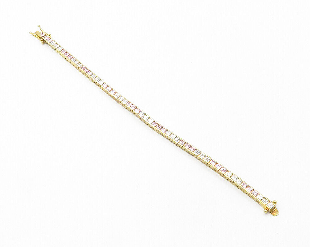 925 Silver  Pink & White Cubic Zirconia Gold Plated Chain Bracelet  BT5450