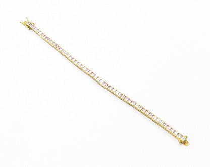 925 Silver  Pink & White Cubic Zirconia Gold Plated Chain Bracelet  BT5450