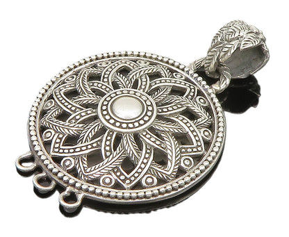 925 Sterling Silver  Vintage Floral Motif Beaded Pattern Pendant  PT20030