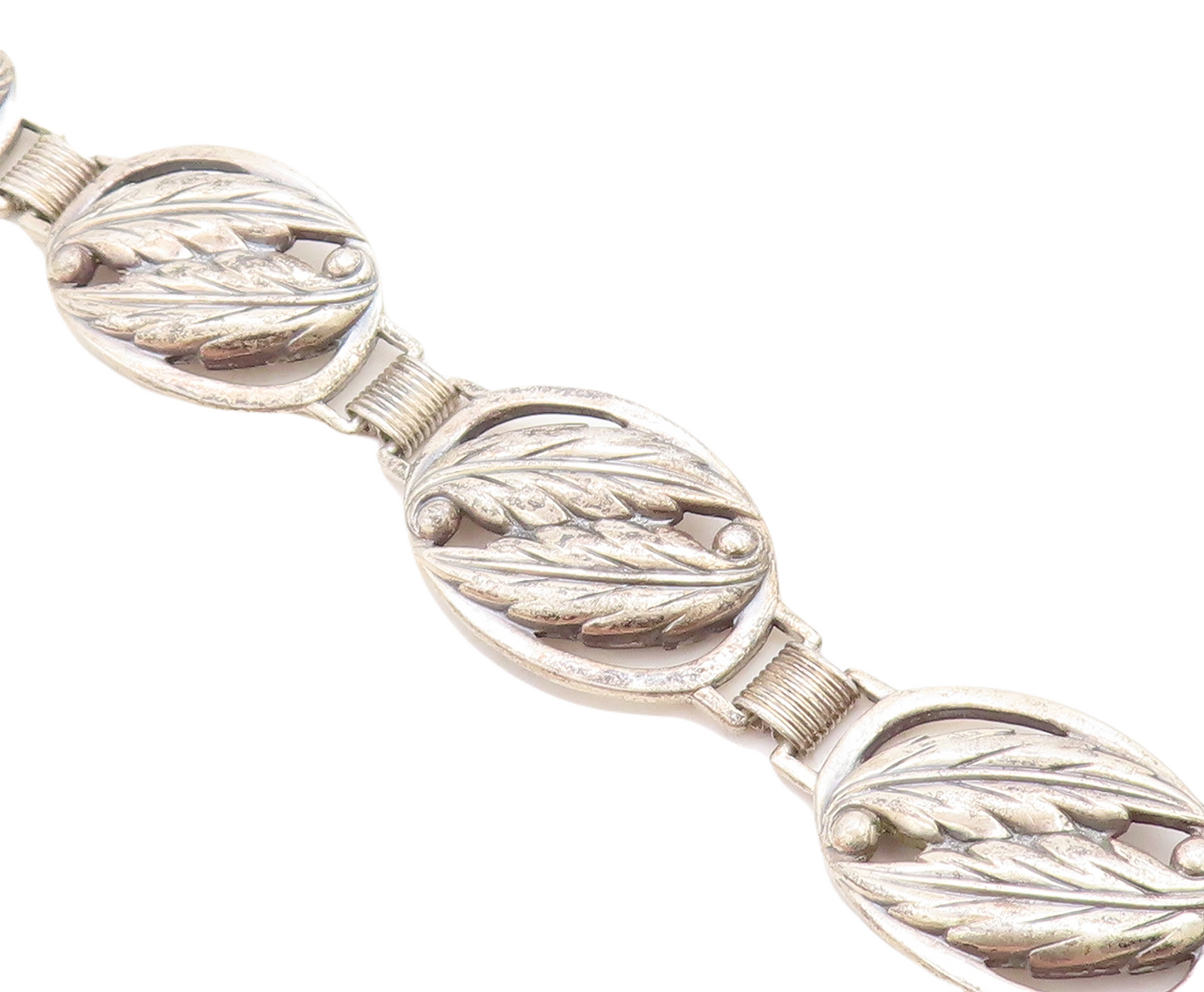 DANECRAFT 925 Silver  Vintage Dark Tone Floral Leaf Link Chain Bracelet BT2479