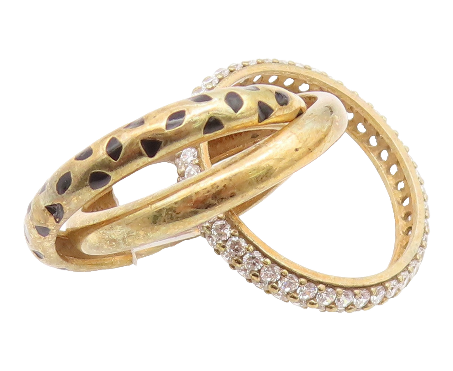 925 Sterling Silver Vintage Ring Gold Plated CZ Interlocking Band Sz 6.5 RG35212