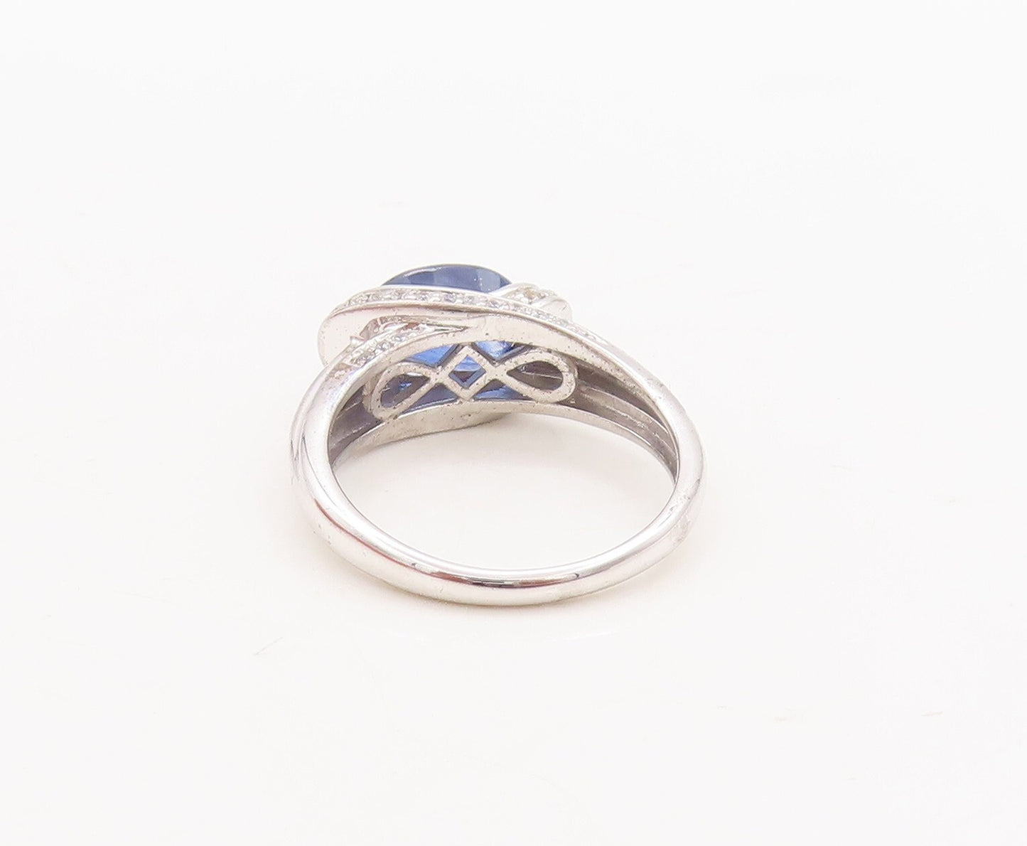 925 Sterling Silver Vintage Ring Oval Cut Sapphire CZ Inlay Band Sz 7  RG29734