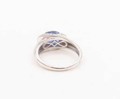 925 Sterling Silver Vintage Ring Oval Cut Sapphire CZ Inlay Band Sz 7  RG29734