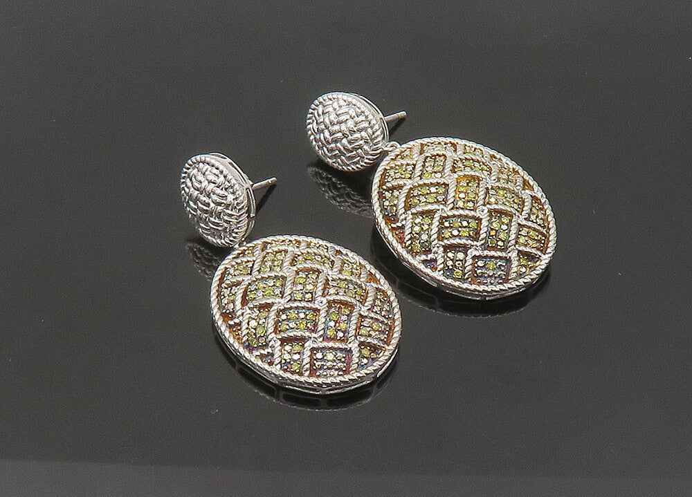 925 Sterling Silver  Vintage Genuine Yellow Diamonds Dangle Earrings  EG10501