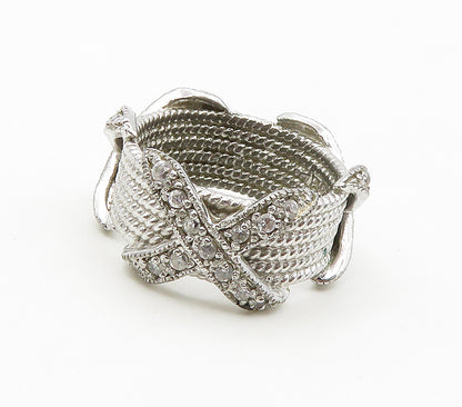 925 Sterling Silver  Cubic Zirconia Rope Twist Shiny Band Ring Sz 7  RG16358