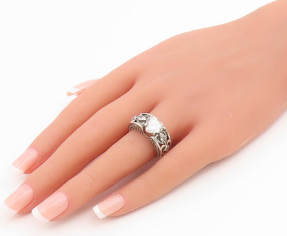 925 Sterling Silver Vintage Ring VANCARO CZ Love Heart Openwork  Sz 7  RG36672