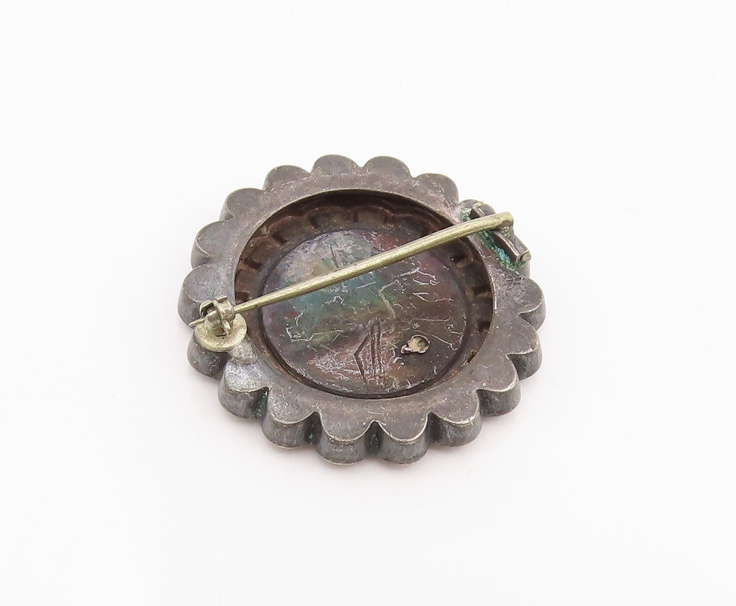 925 Sterling Silver Vintage Brooch Pin Antique Floral Blossom Concho  BP12366