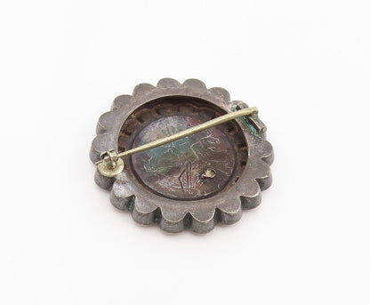 925 Sterling Silver Vintage Brooch Pin Antique Floral Blossom Concho  BP12366