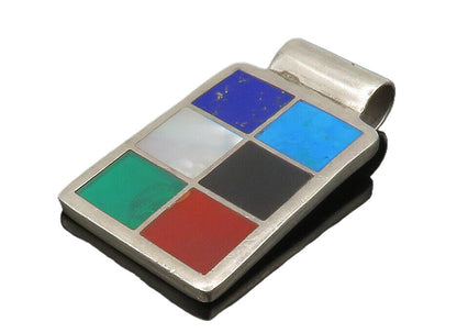 925 Silver Vintage Mother Of Pearl Turquoise & Multi Stone Pendant PT11532