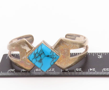 925 Sterling Silver Vintage Bracelet MEXICO Designer Square Turquoise BT11325
