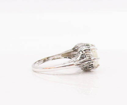 925 Sterling Silver Vintage Ring Victorian Design Carved Oval Opal  Sz 8 RG28244