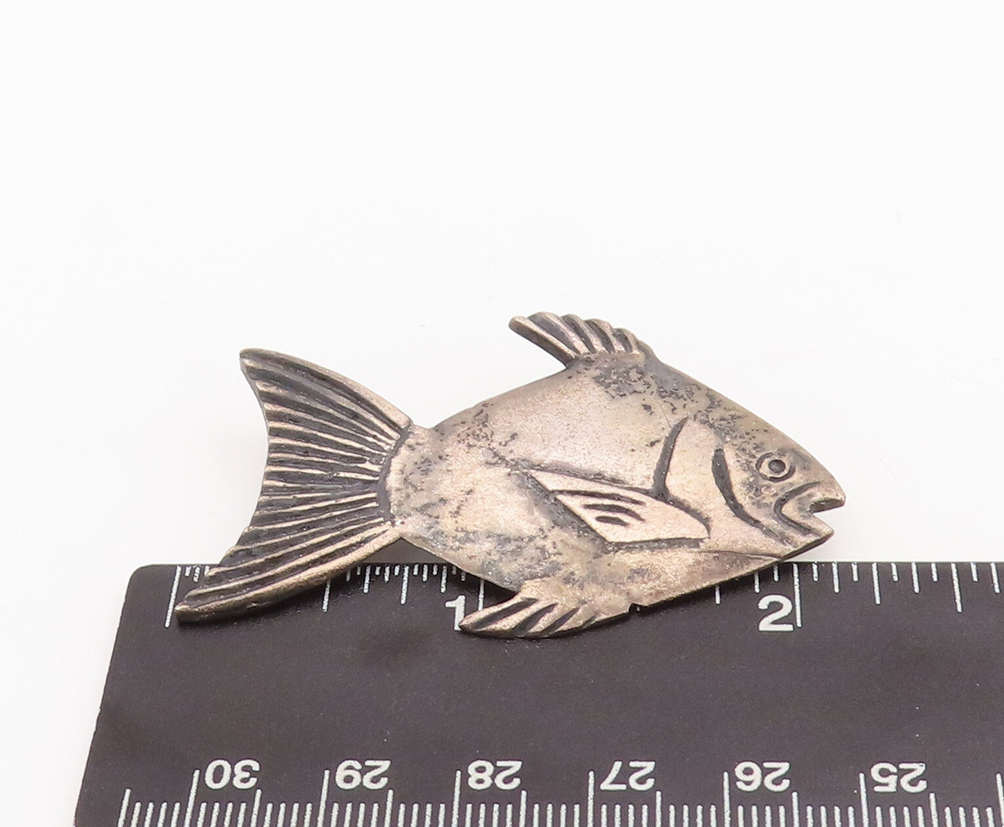 925 Sterling Silver Vintage Brooch Pin MEXICO Solid Etched Large Fish  BP11059