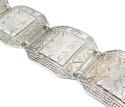 PERU 925 Sterling Silver  Vintage Traditional Pattern Chain Bracelet  BT1825