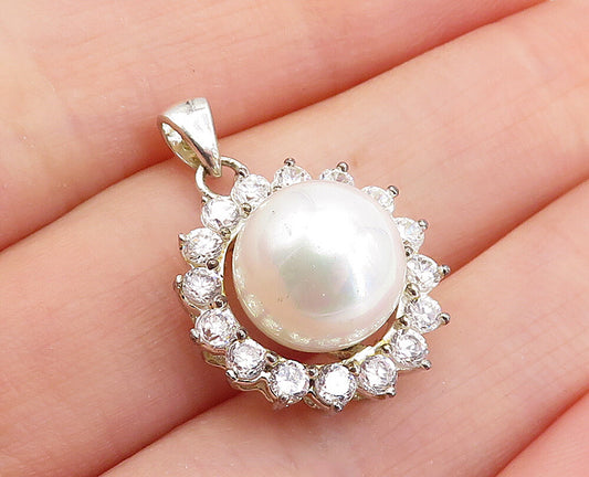 925 Sterling Silver  Freshwater Pearl & Cubic Zirconia Drop Pendant  PT3309
