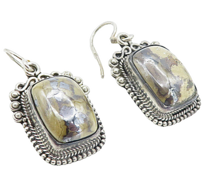 925 Sterling Silver  Vintage Jasper With Hematite Twist Dangle Earrings EG3651