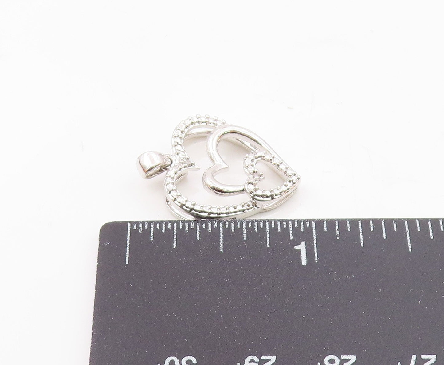 925 Silver  Vintage Genuine Diamond Graduated Love Hearts Pendant  PT15685