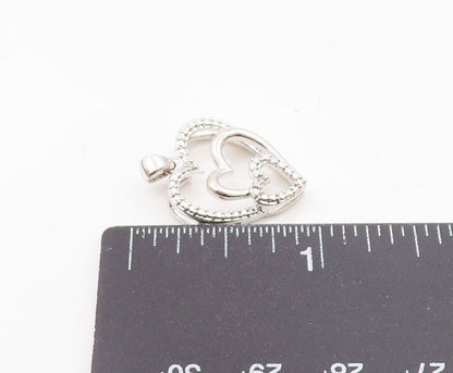 925 Silver  Vintage Genuine Diamond Graduated Love Hearts Pendant  PT15685