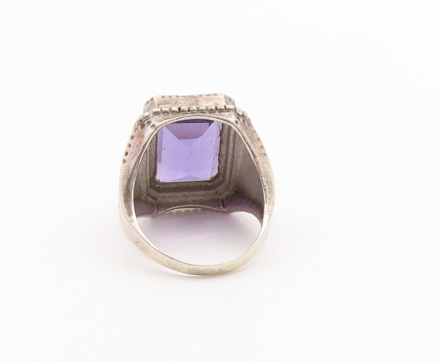 925 Sterling Silver Vintage Ring Chunky Amethyst Statement Band  Sz 11  RG35881