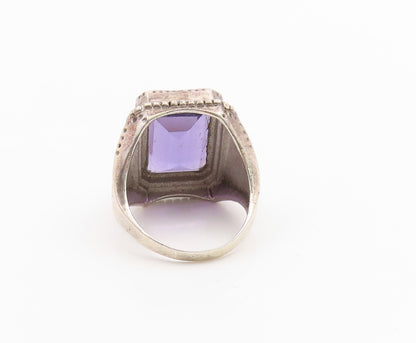 925 Sterling Silver Vintage Ring Chunky Amethyst Statement Band  Sz 11  RG35881