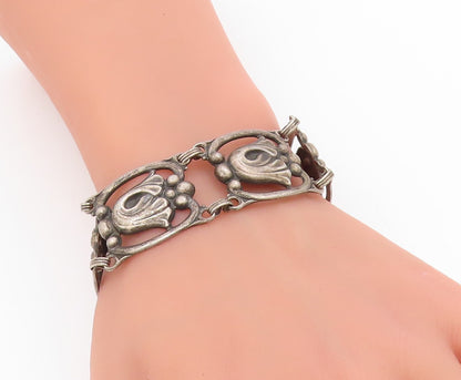 925 Sterling Silver Vintage Bracelet DANECRAFT Tulip Floral Panel Link  BT11678