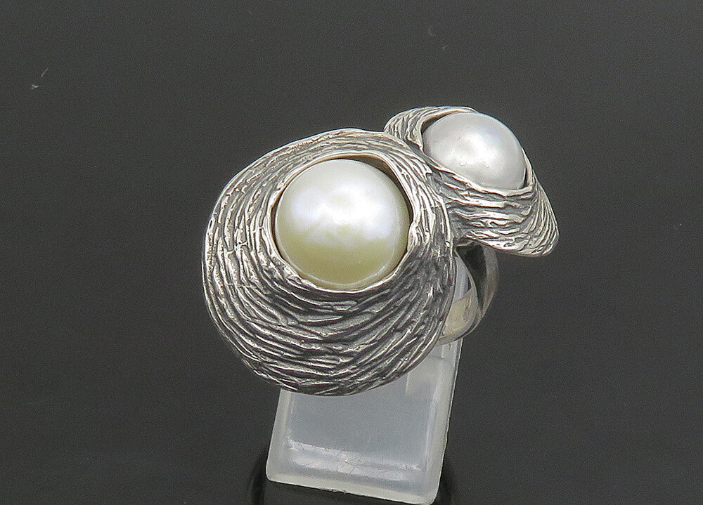 ISRAEL HAGIT GORALI 925 Silver  Vintage Pearls Cocktail Ring Sz 7  RG23457