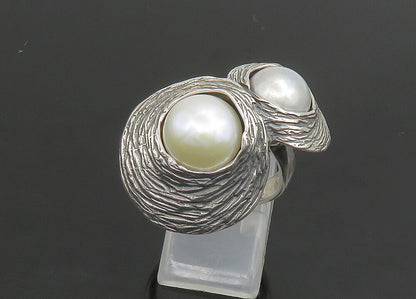 ISRAEL HAGIT GORALI 925 Silver  Vintage Pearls Cocktail Ring Sz 7  RG23457