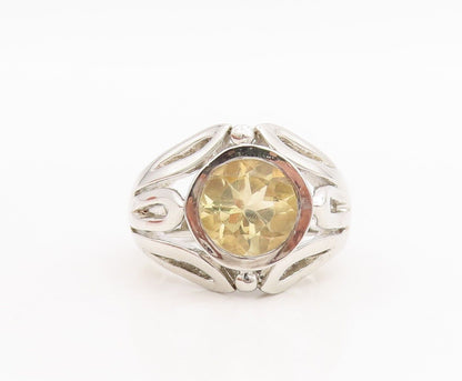 925 Sterling Silver Vintage Ring Leaf Border Cutout Neck Citrine  Sz 8  RG28658