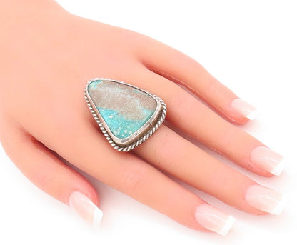 925 Sterling Silver Vintage Ring NAVAJO Rope Carved Turquoise  Sz 11  RG28435