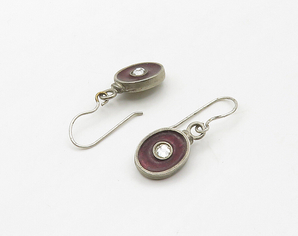 925 Sterling Silver  Vintage Shiny Faceted Topaz Round Dangle Earrings  EG8285