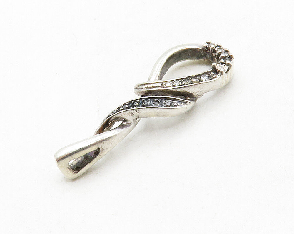 925 Sterling Silver  Genuine Black & White Diamonds Swirl Loop Pendant PT10381