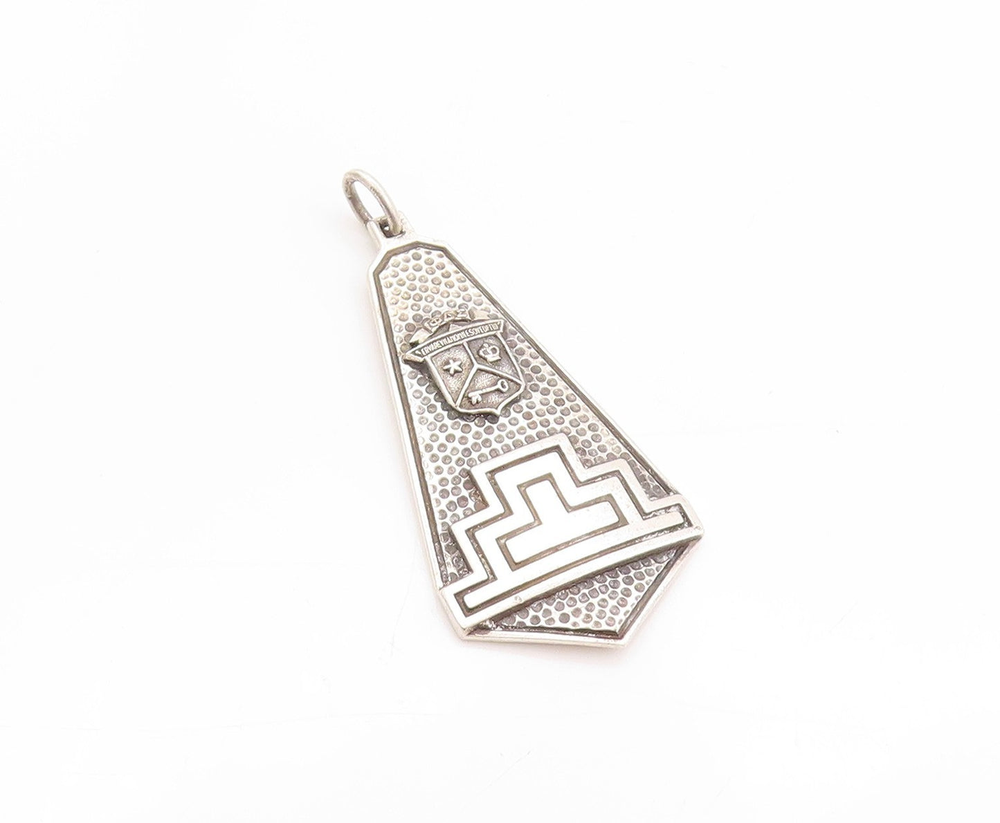 925 Sterling Silver Vintage Pendant Antique Etched Sorority Shield Drop  PT24174