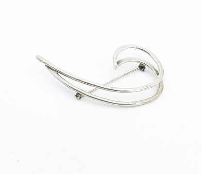 MEXICO 925 Sterling Silver Vintage Shiny Smooth Swirl Brooch Pin BP1557