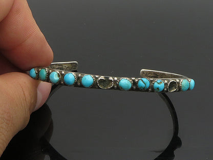 SOUTHWESTERN 925 Sterling Silver Vintage Turquoise Beaded Cuff Bracelet BT9467