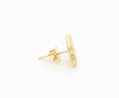 925 Sterling Silver Vintage Earrings Gold Plated CZ Lucy Clover Stud  EG14516