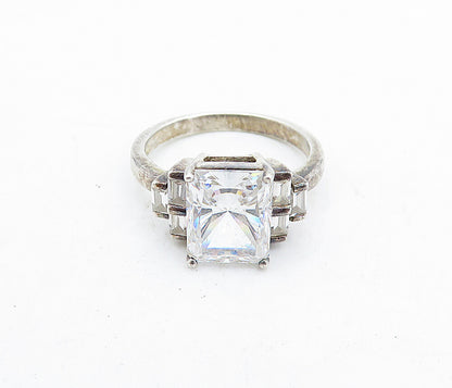 KOREA 925 Silver  Vintage Cubic Zirconia Solitaire Accent Ring Sz 8  RG5793
