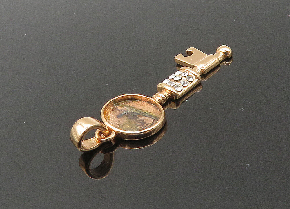 925 Sterling Silver  Vintage Crystal Rose Gold Plated Key Pendant  PT17409