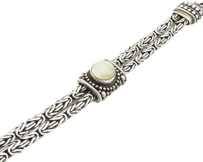 925 Sterling Silver  Vintage Mother Of Pearl Byzantine Chain Bracelet  BT7492