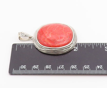 925 Sterling Silver Vintage Pendant Cabochon Pink Rhodochrosite Charm   PT26540