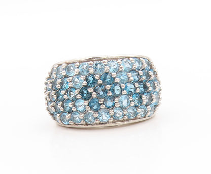925 Sterling Silver Vintage Ring 2 Tone Blue Round CZ Inlay  Sz 7  RG32844