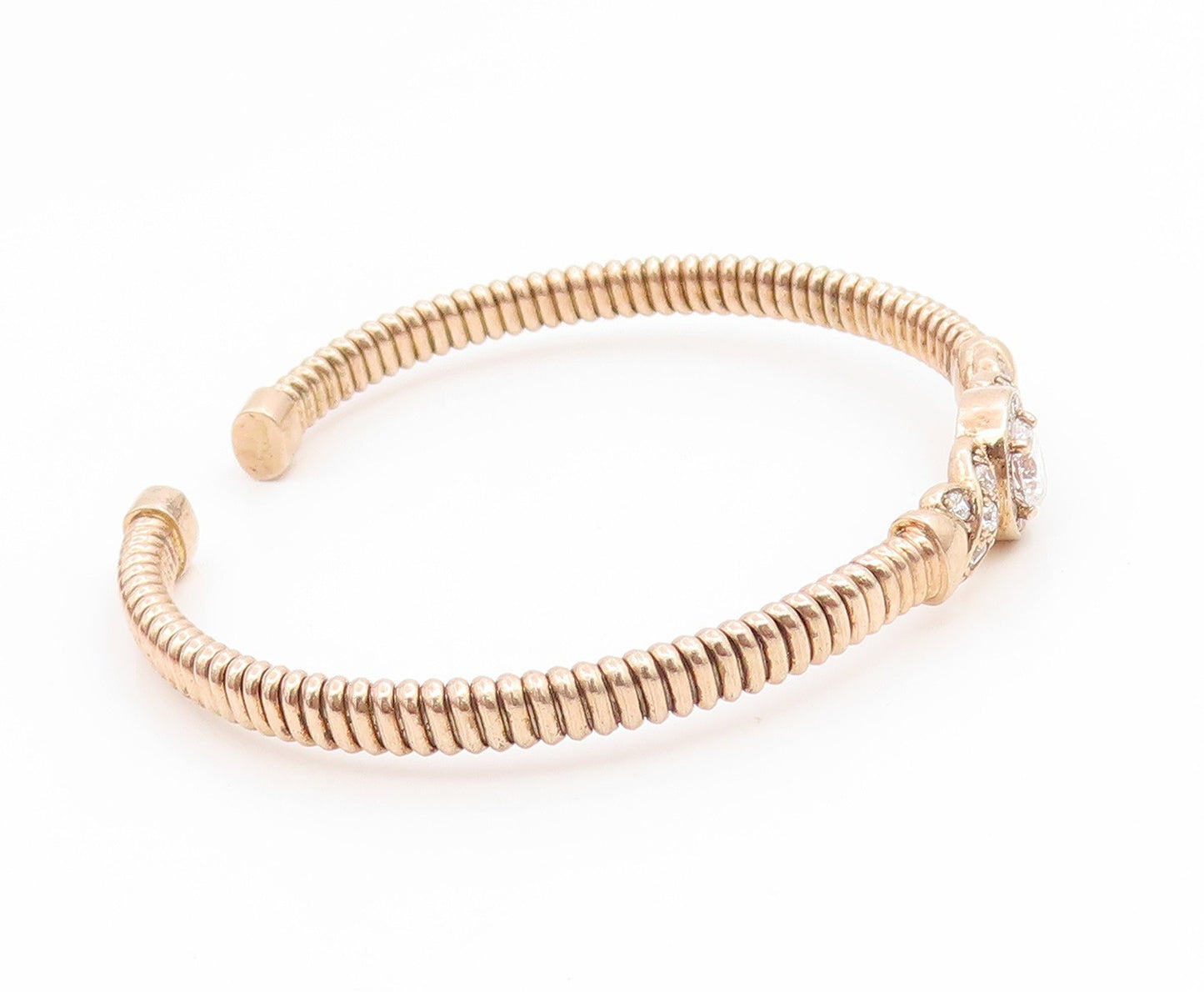 925 Sterling Silver Vintage Bracelet Gold Plated CZ Crossover Swirl Cuff BT11899