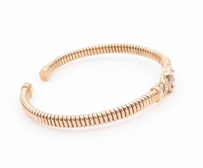925 Sterling Silver Vintage Bracelet Gold Plated CZ Crossover Swirl Cuff BT11899