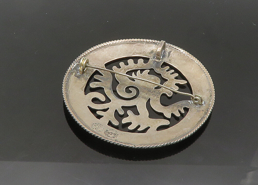 MEXICO 925 Silver  Vintage Circle Pattern Etched Border Brooch Pin  BP8551